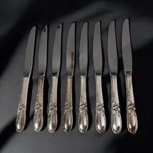 Oneida Community White Orchid Butter Knives 9.25" Vintage Silverplate Set of 8